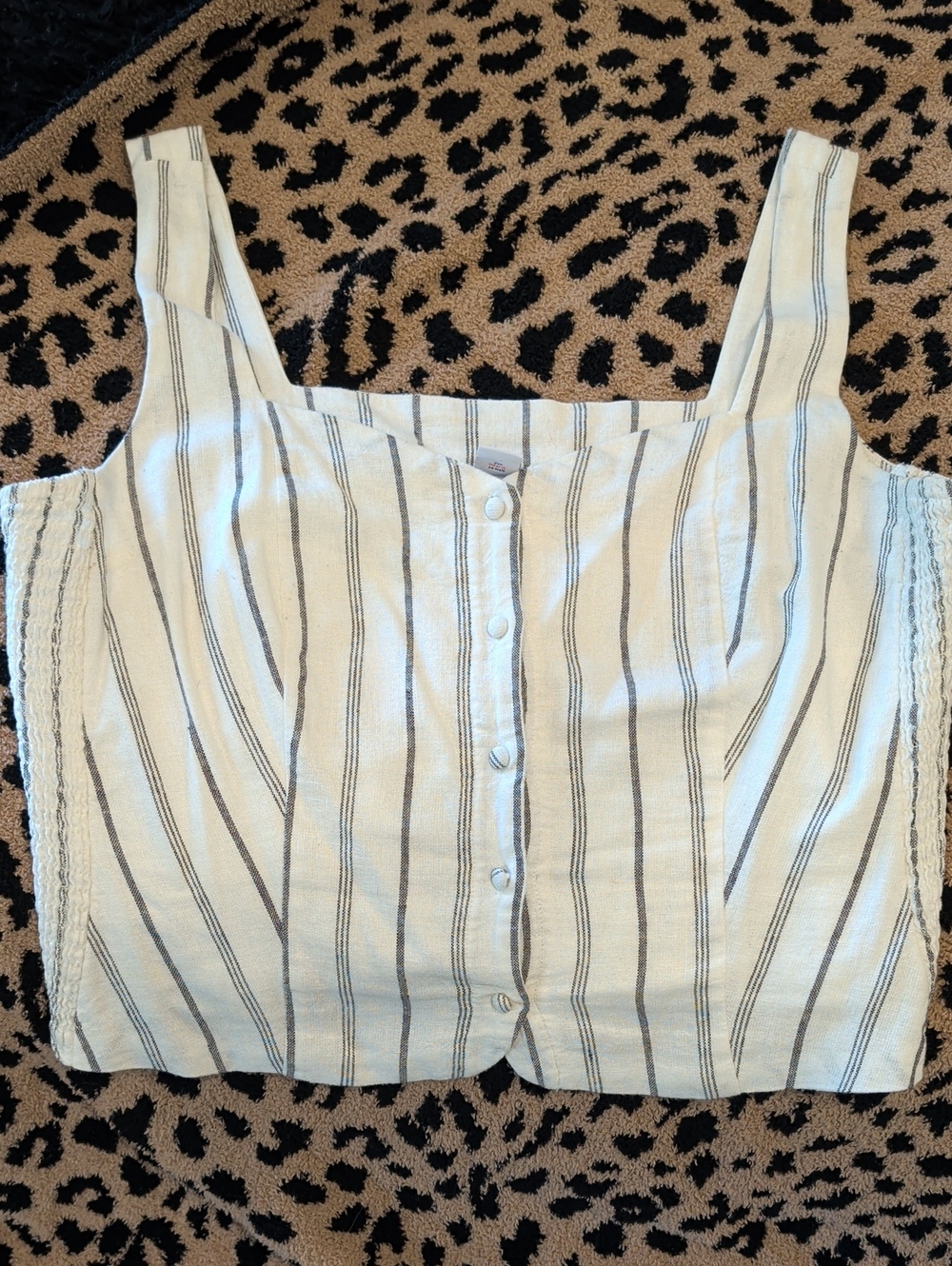 Old Navy Cream and Black Striped Button-Front Crop Top